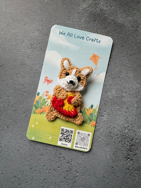 Shiba Puppy Dog with Pizza Brooch/Pin