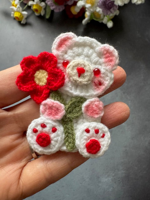 Bear with red flower Brooch/Pin