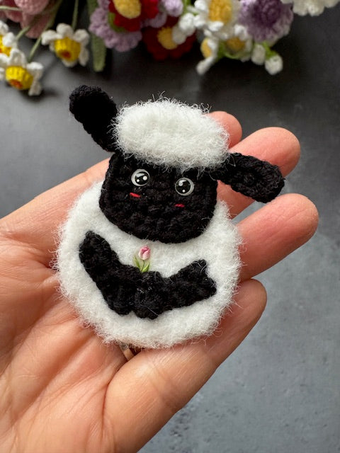 Black Sheep with Tulip flower Brooch/Pin