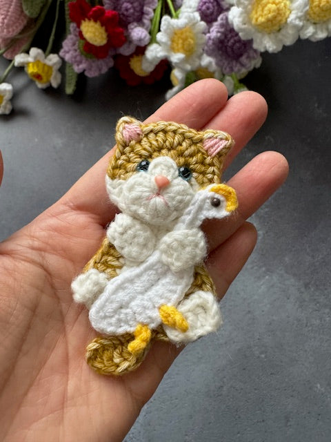 Kitty Cat with white goose Brooch/Pin