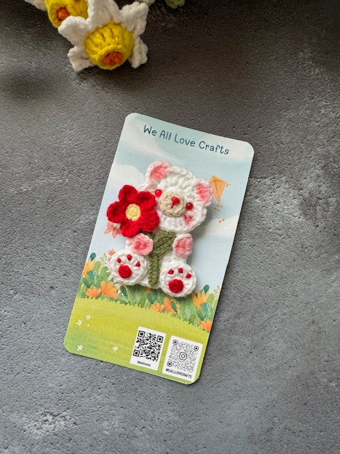 Bear with Red flower Hair Clip