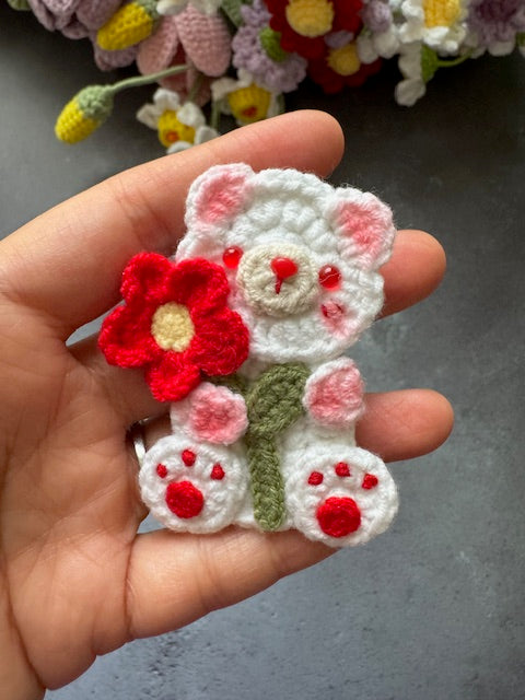 Bear with Red flower Hair Clip