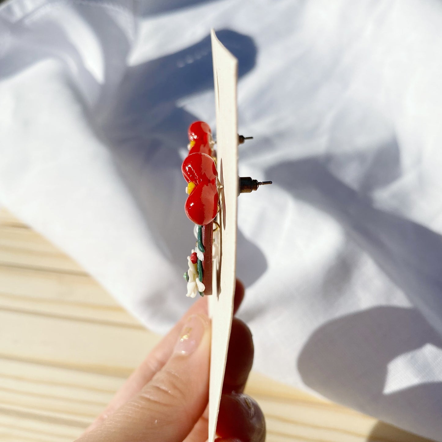 Christmas Wreath with red bow tie Polymer Clay handmade arch earrings/s925 sterling sliver mod clay