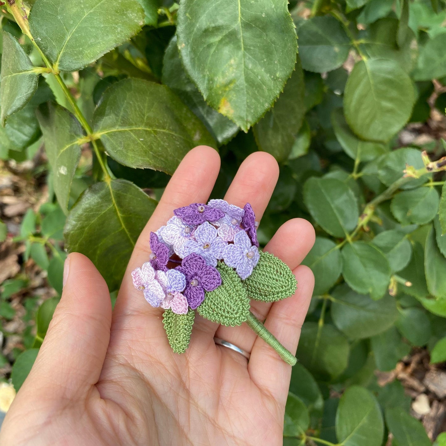 Purple hydrangea flower crochet brooch/Micro crochet /Handmade embroidery jewelry/gift for her birthday wedding anniversary