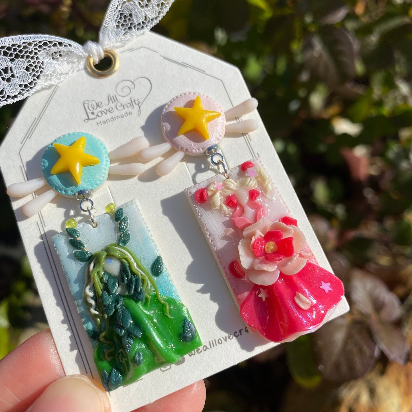 Powerful elementary girl with magic cards stud clay earrings/anime costume/Unique anime accessory/Ship from US