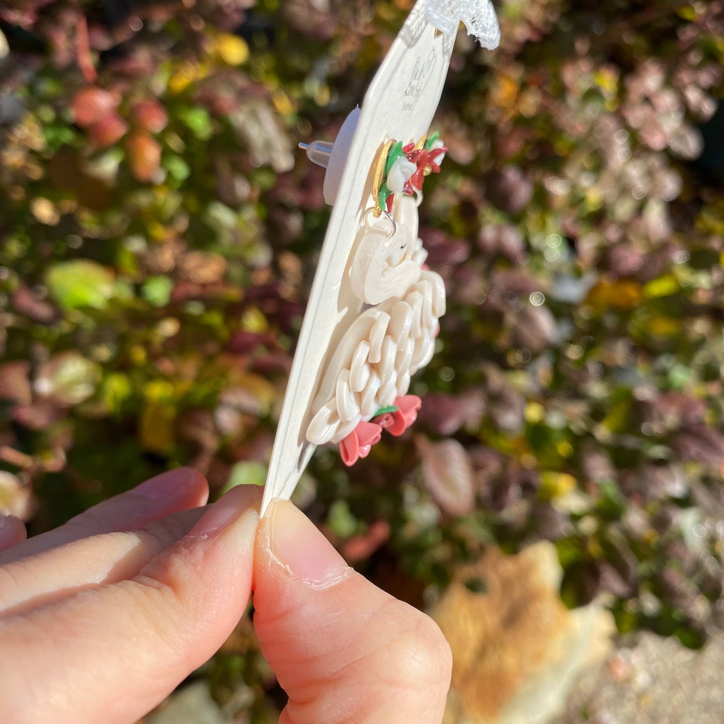 Valentine's day White Swan Polymer Clay handmade stud earrings/s925 sterling sliver/symmetrical anniversary gift/Wedding swan present/