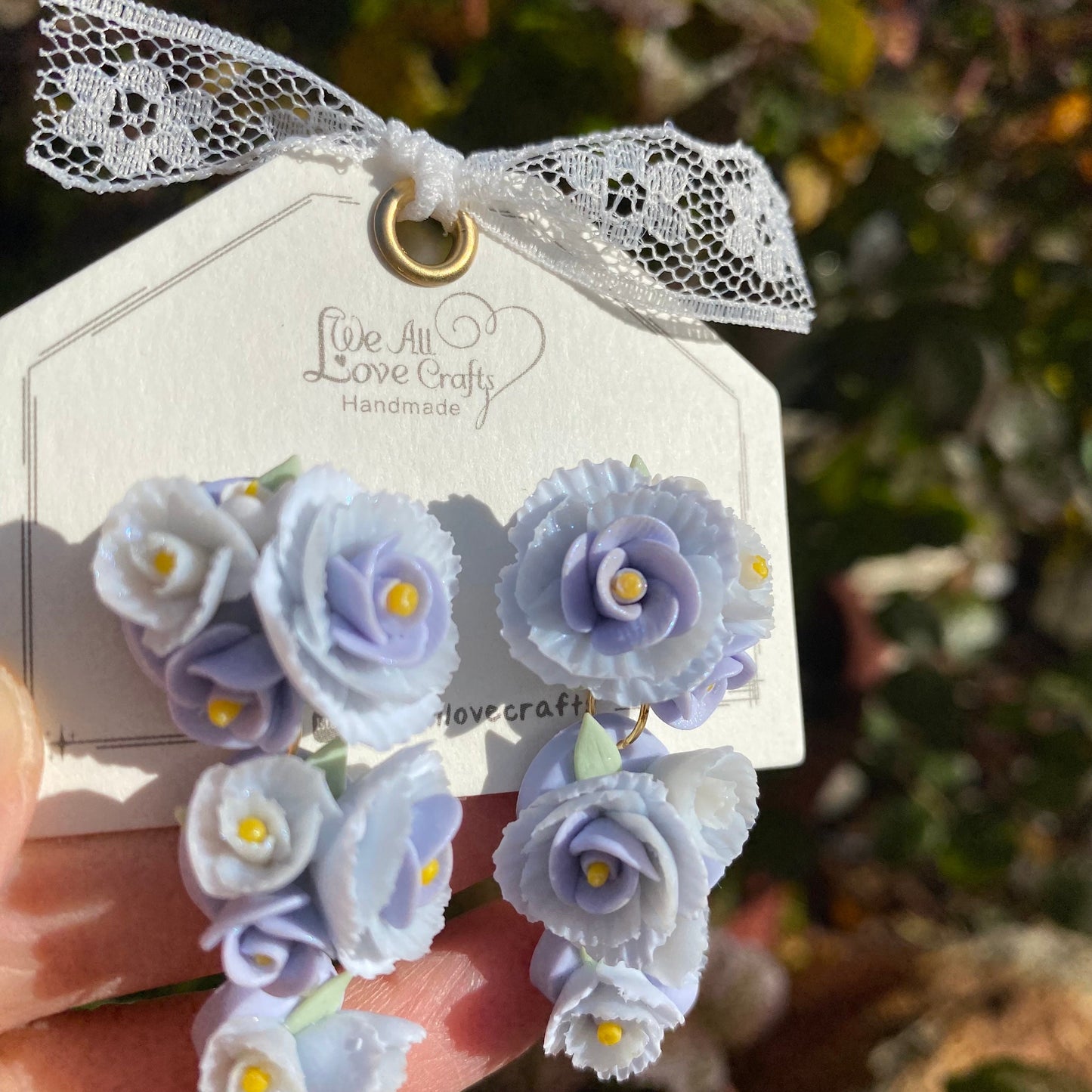 Foggy Blue rose cluster Polymer Clay handmade stud earrings/Flower jewelry/Wedding flower earrings/bride and bridesmaid studs