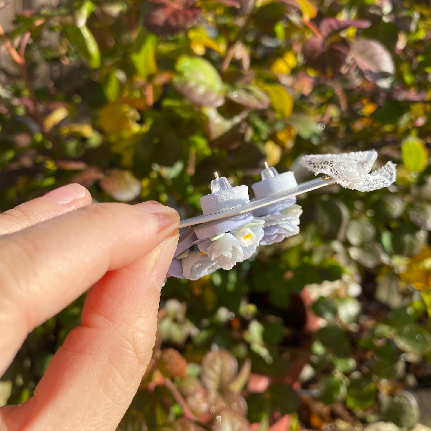 Foggy Blue rose cluster Polymer Clay handmade stud earrings/Flower jewelry/Wedding flower earrings/bride and bridesmaid studs