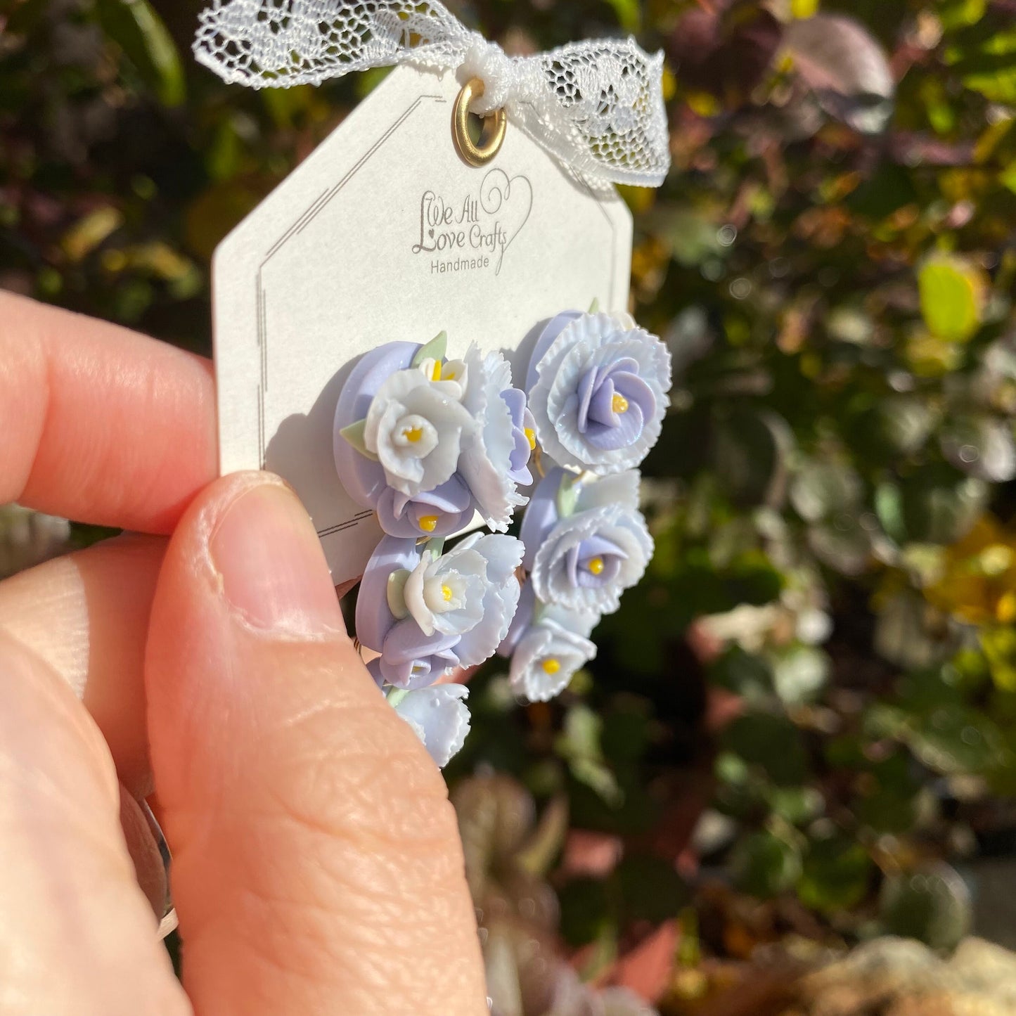 Foggy Blue rose cluster Polymer Clay handmade stud earrings/Flower jewelry/Wedding flower earrings/bride and bridesmaid studs