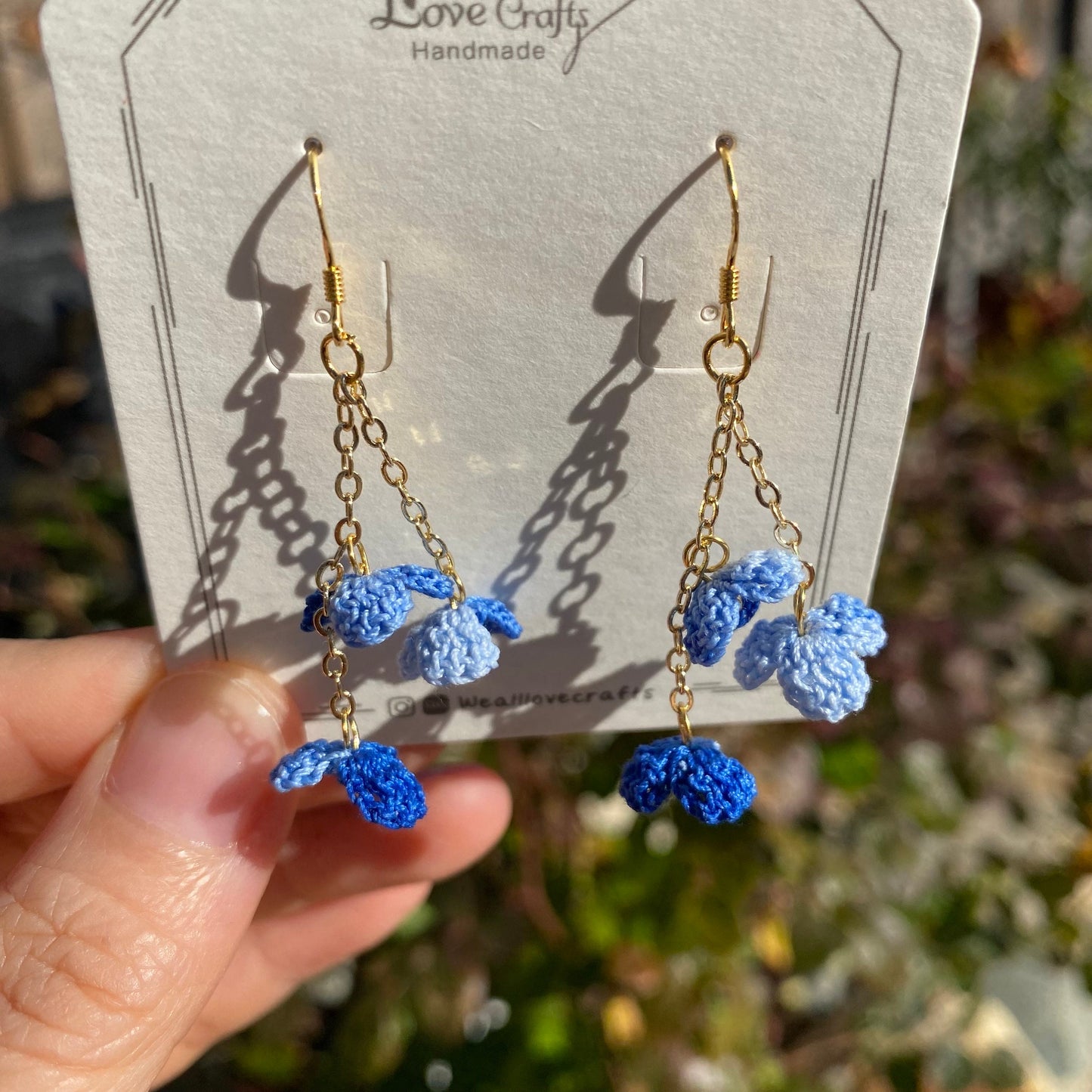 Indigo Dark Blue ombre flower cluster crochet dangle earrings/Micro crochet/14k gold/gift for her/Knitting handmade jewelry