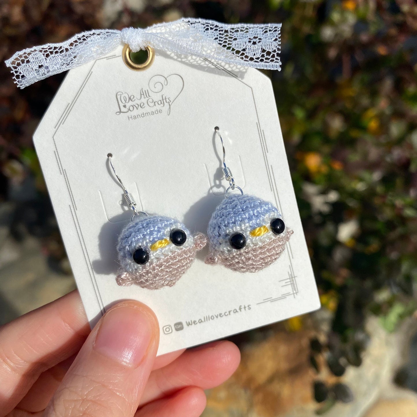 Blue and Gray 3D Amigurumi Kawaii Penguin crochet dangled earrings/Microcrochet/925 Sterling silver jewelry/gift for her/Ship from US