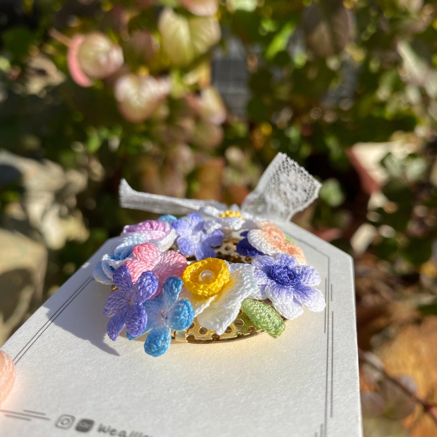 Colorful spring flower Wreath crochet brooch/Micro crochet/Handmade Crochet brooch/Elegant brooch for her/Knitted flowers/Ship from US