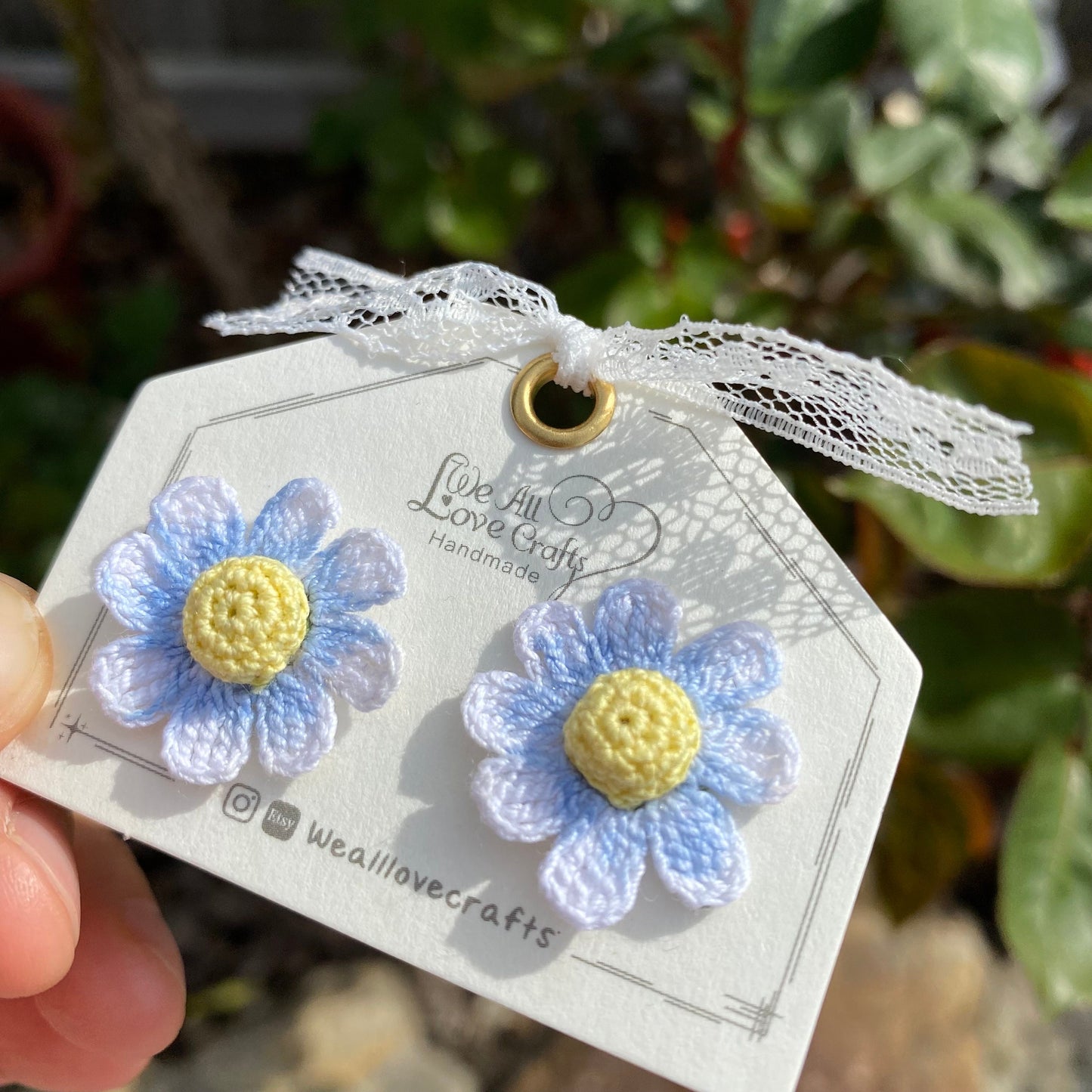Blue Daisy flower crochet stud earrings/Microcrochet/Eco friendly Jewelry/Knitted/Spring floral outfit/Easter gift for her/Ship from US