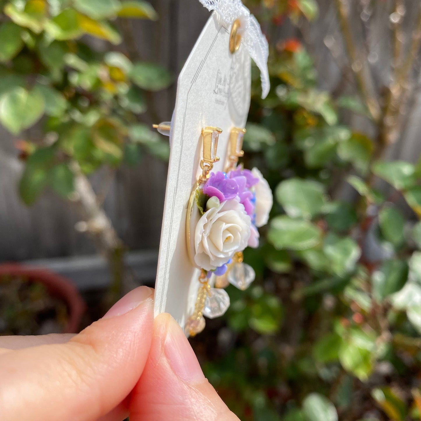 Purple  rose flower bundle bouquet Polymer Clay handmade stud earrings/Flower jewelry/Wedding flower earrings/bride and bridesmaid studs