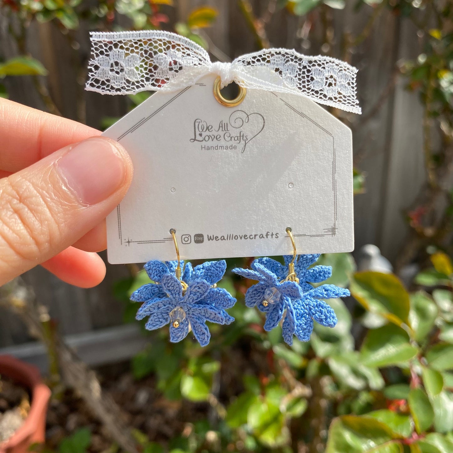 Dark Blue flower cluster ball crochet dangle earrings/Micro crochet/14k gold plated/gift for her/Knitting handmade jewelry/Ship from US