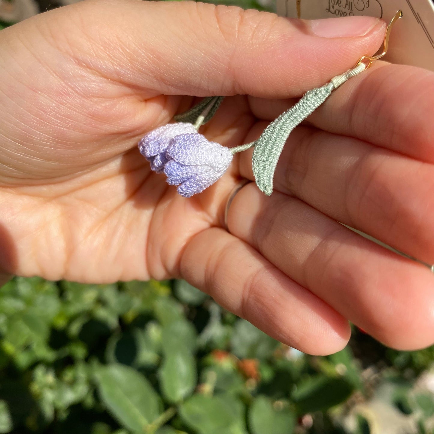 Purple Tulip flower crochet dangle earrings/Microcrochet/14k gold/Spring floral gift for her/Knitting handmade jewelry/Ship from US