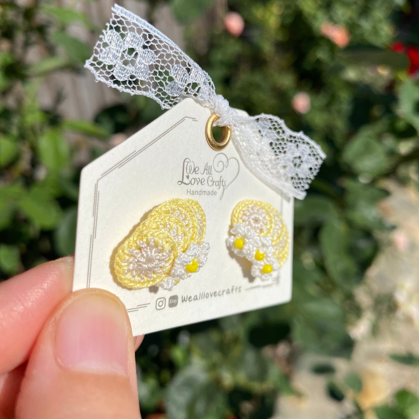 Lemons with flowers crochet stud earrings/Slices/Microcrochet/14k gold plated jewelry/Summer fruit gift for her/Asymmetrical/ Ship from US