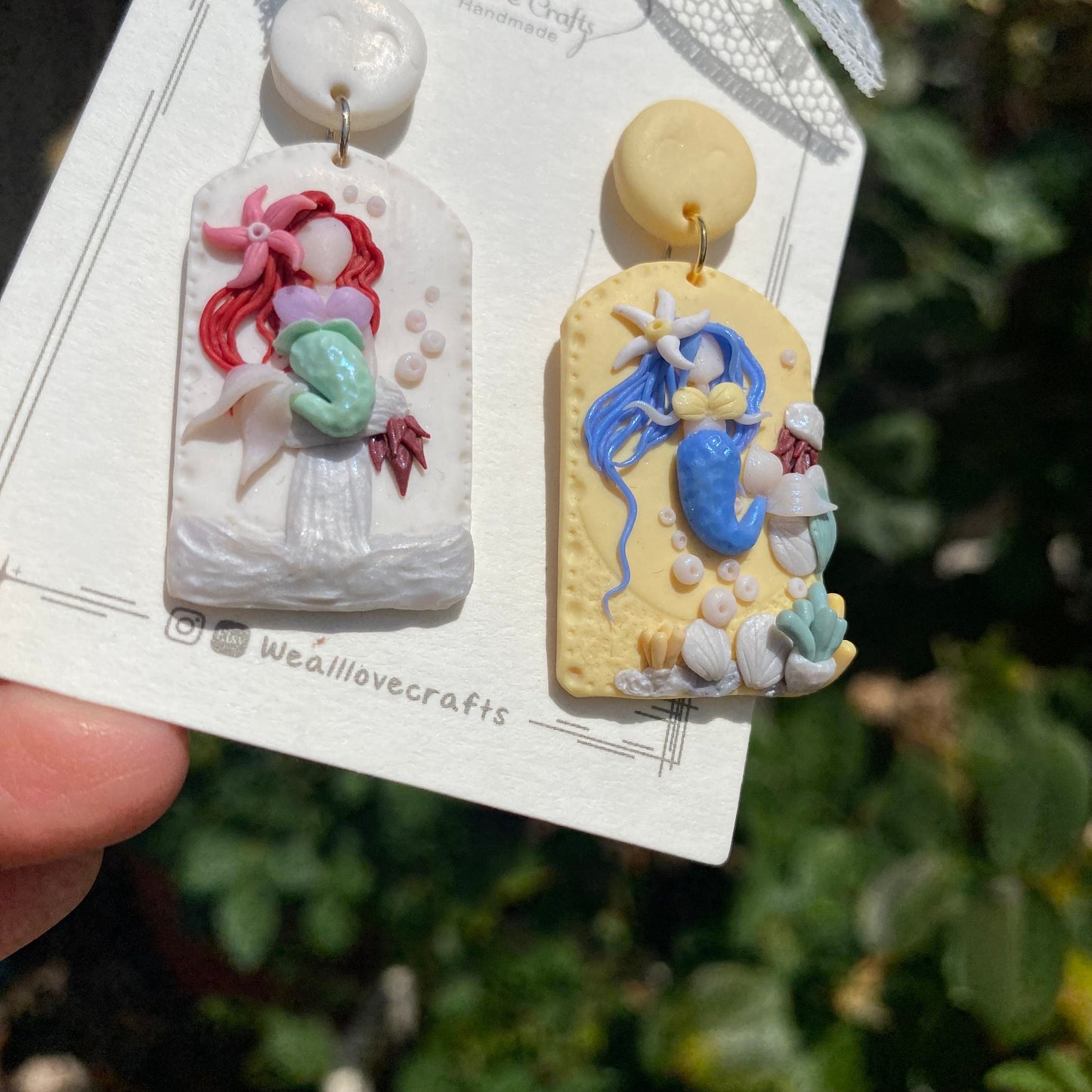 Fairytale Mermaid Polymer Clay handmade Asymmetrical earrings/925 sterling silver /Halloween costume/Unique fish girl/Ship from US