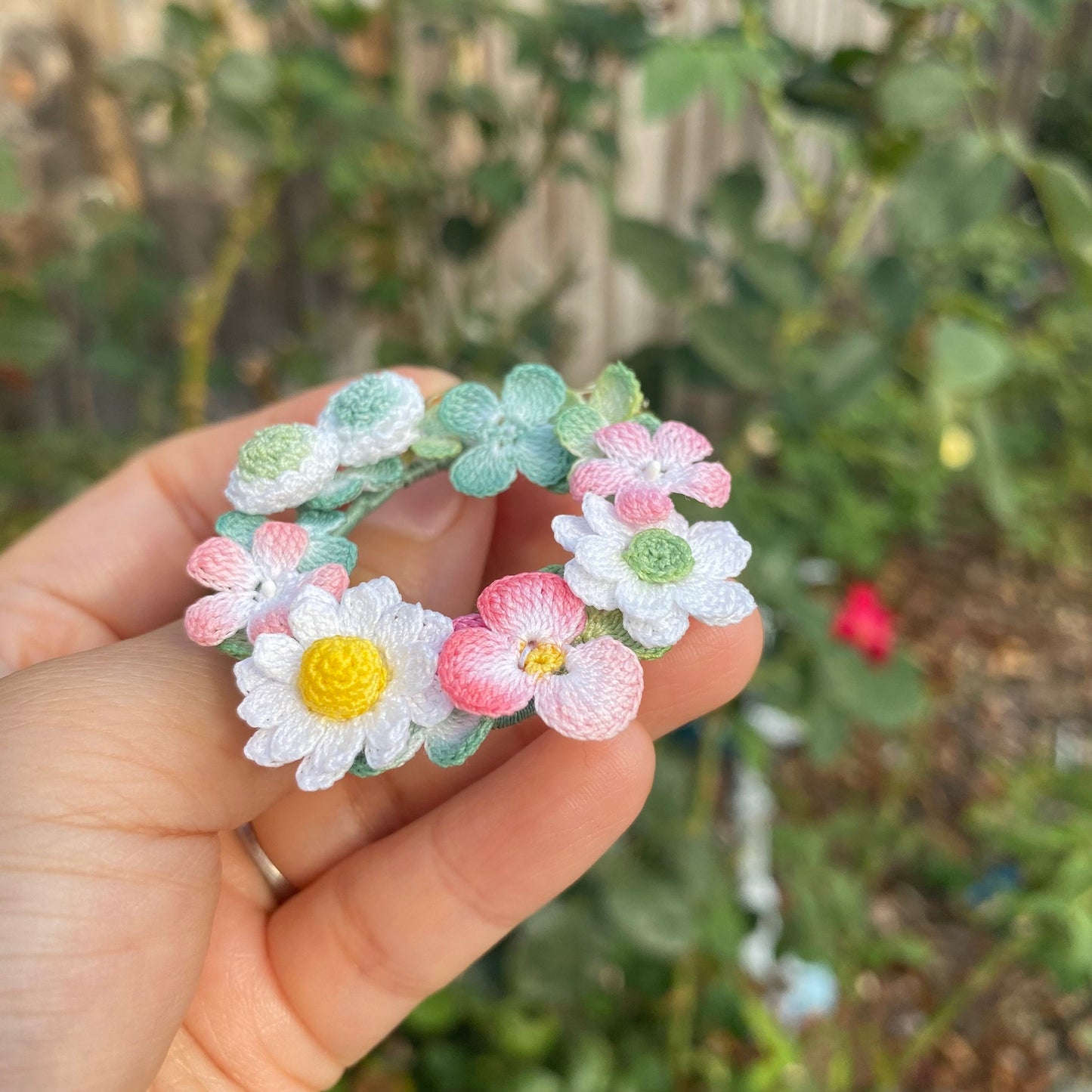 Pastel delicate flower Wreath crochet brooch/Micro crochet/Handmade Crochet brooch/Elegant brooch for her/Knitted flowers/Ship from US