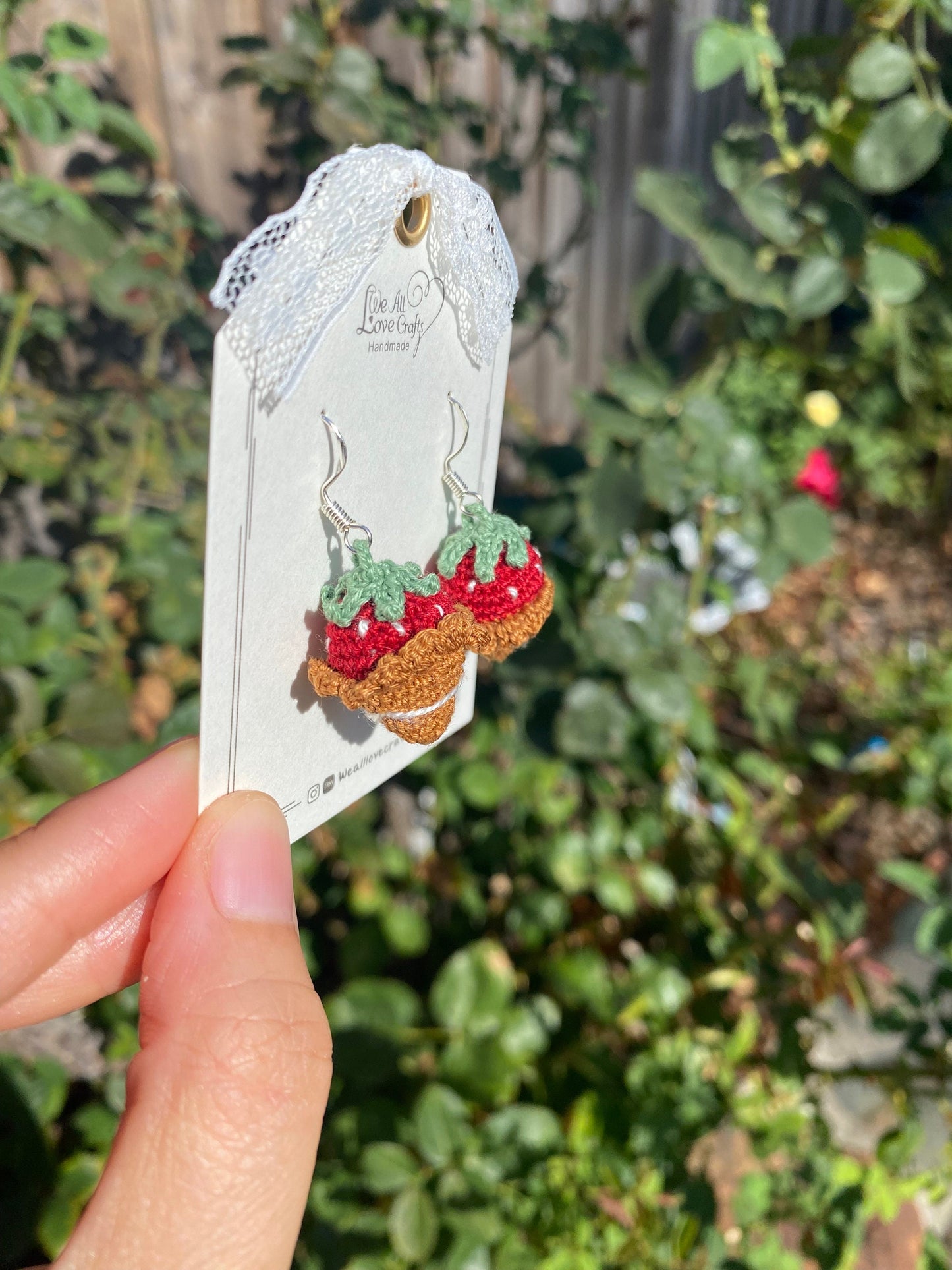 Strawberry Icecream cone crochet dangled earrings/Amigurumi/Micro crochet/14k gold jewelry/Summer fruit gift for her/Ship from US