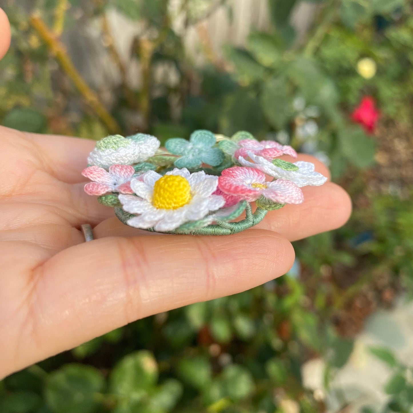 Pastel delicate flower Wreath crochet brooch/Micro crochet/Handmade Crochet brooch/Elegant brooch for her/Knitted flowers/Ship from US