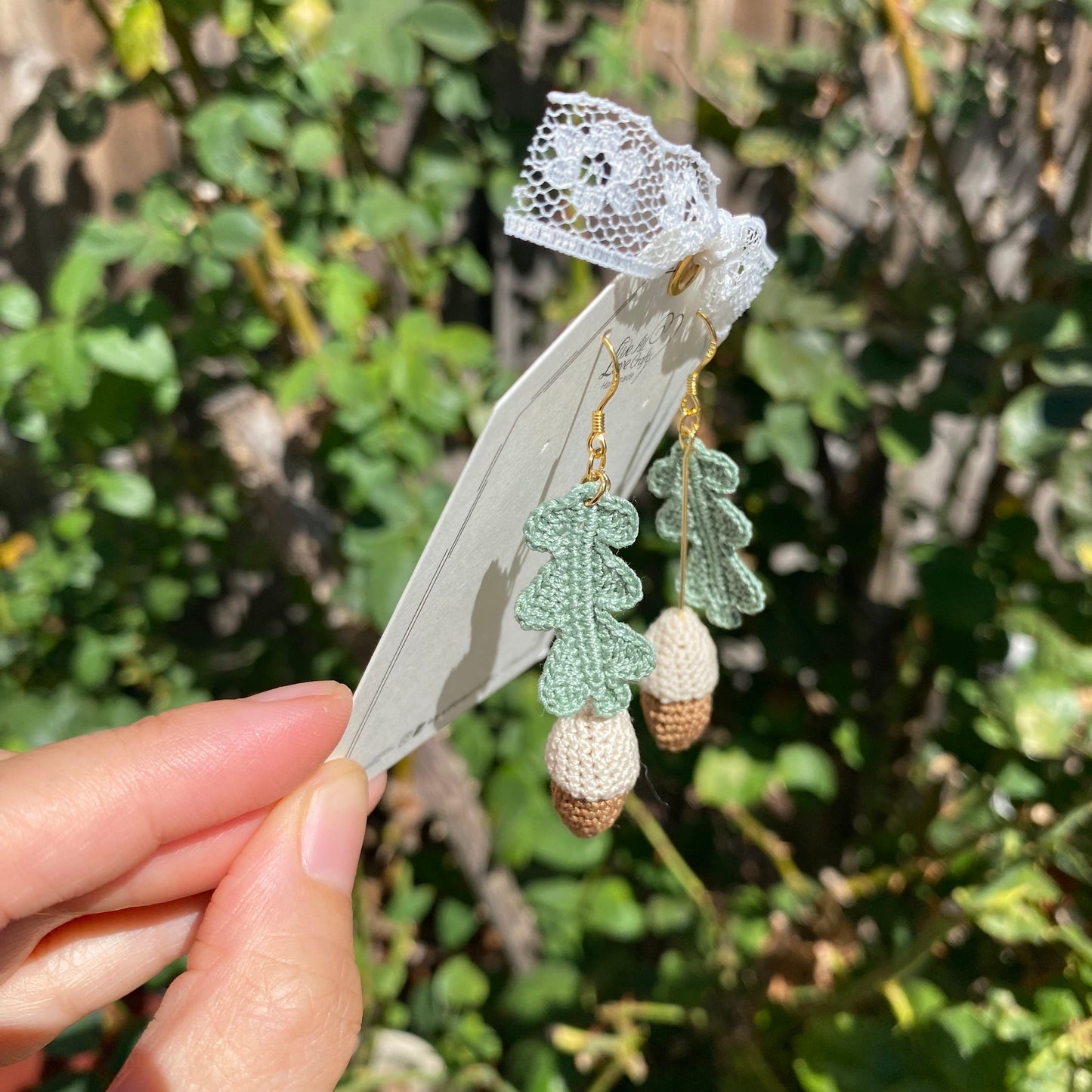 Christmas Acorn Crochet dangle earrings/Micro crochet /Handmade fall Winter embroidery jewelry/Christmas gift for her/14k/Ship from US