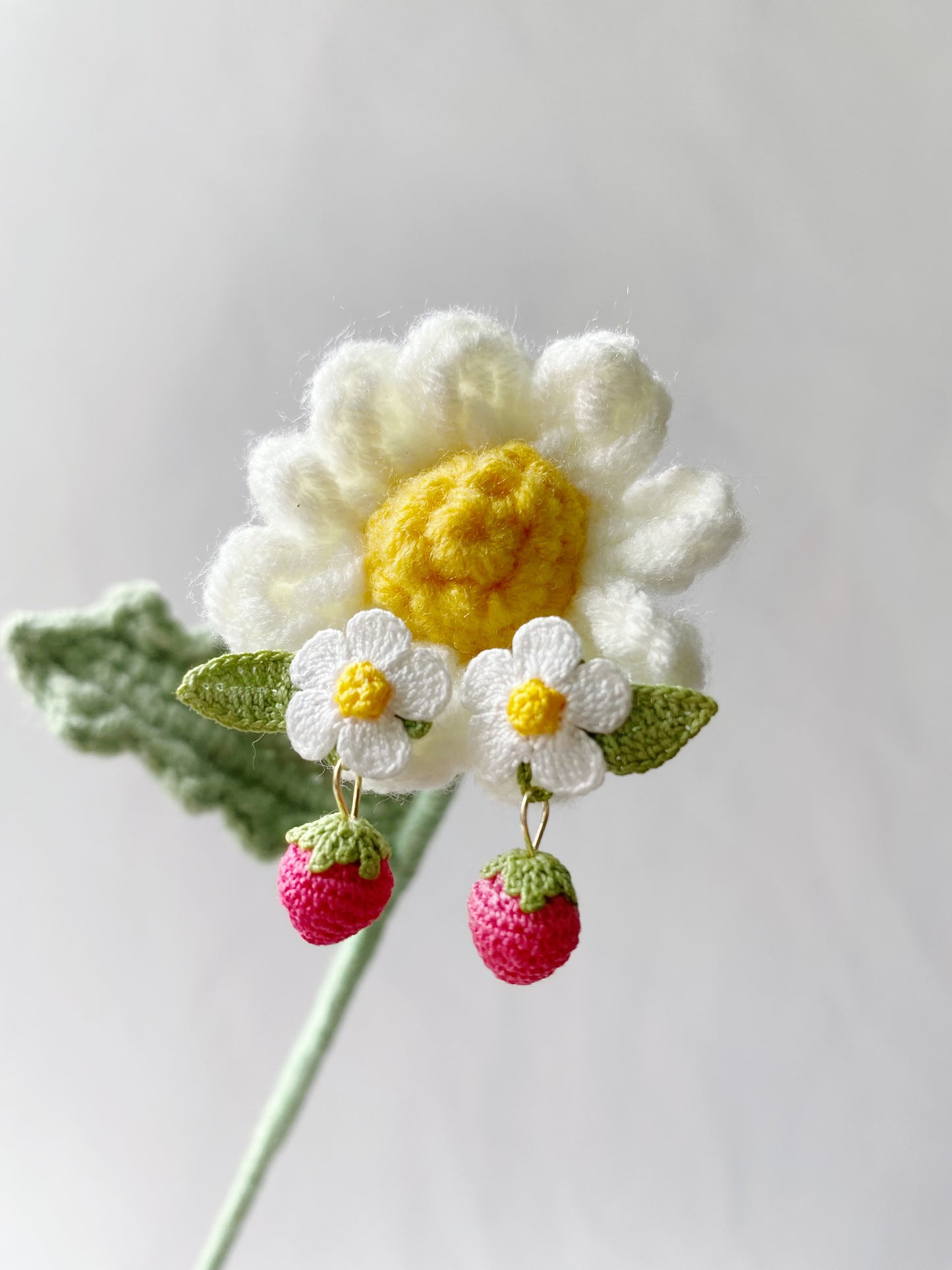 Strawberry with flower Micro Crochet Earrings