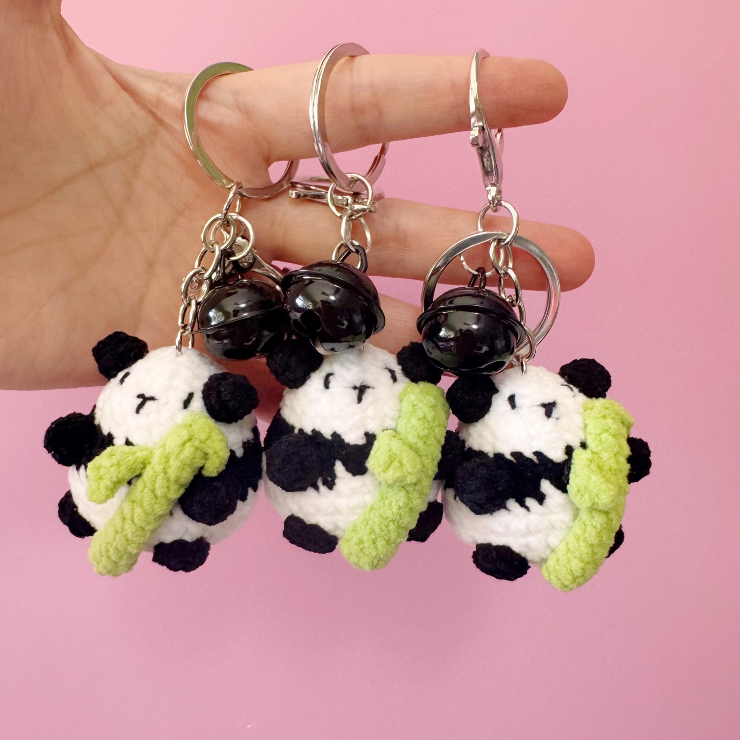 Mini Crochet Panda Keychain with Bell – Bamboo Buddy 🐼🎋
