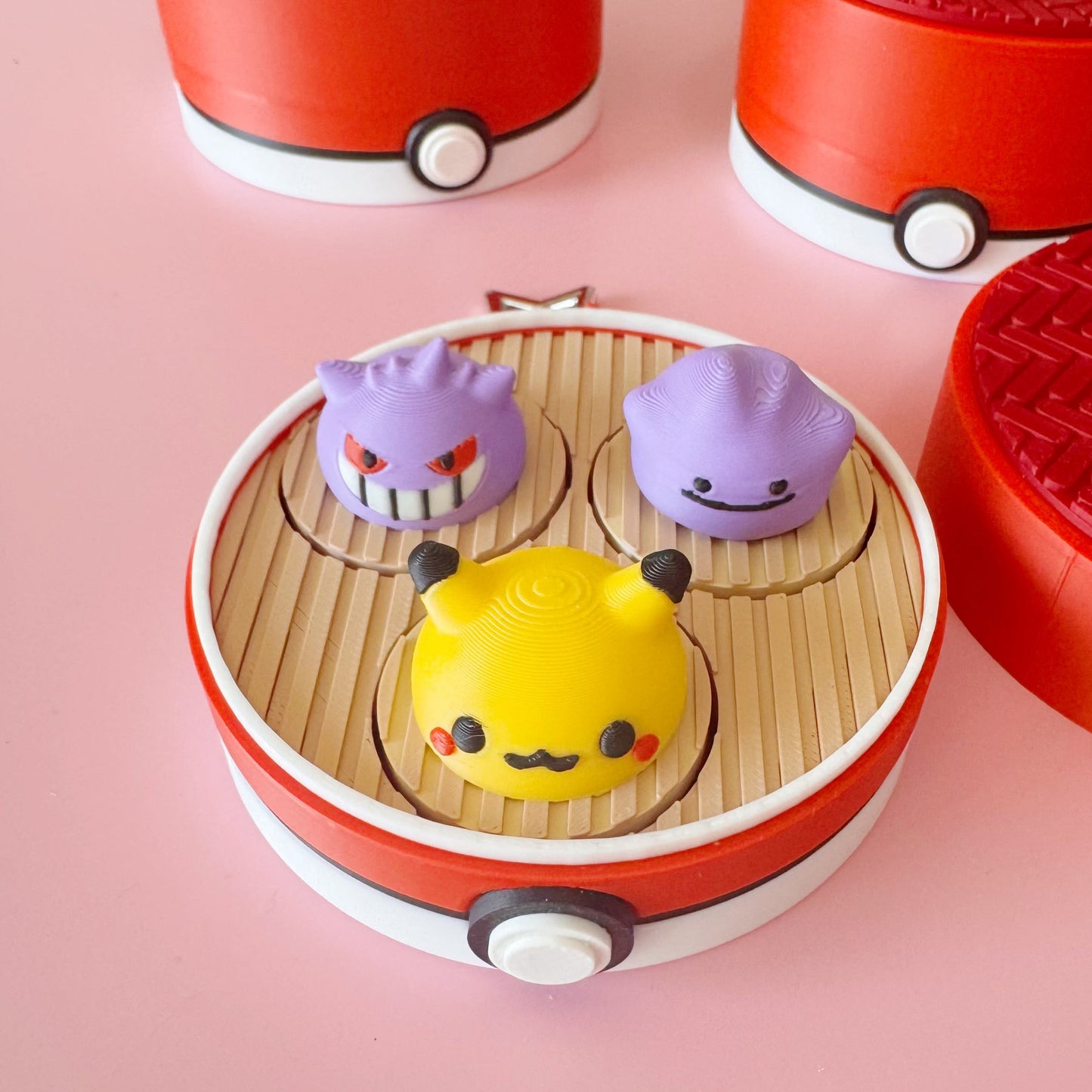 Jumbo Pokémon-Inspired Steamed Bun Clicker – 3 Characters Edition | Kawaii 3D Printed Fidget Toy