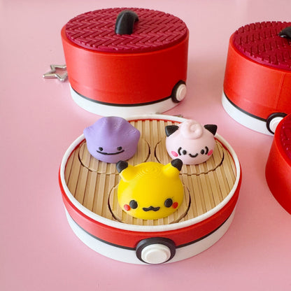 Jumbo Pokémon-Inspired Steamed Bun Clicker – 3 Characters Edition | Kawaii 3D Printed Fidget Toy
