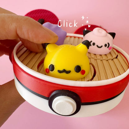 Jumbo Pokémon-Inspired Steamed Bun Clicker – 3 Characters Edition | Kawaii 3D Printed Fidget Toy
