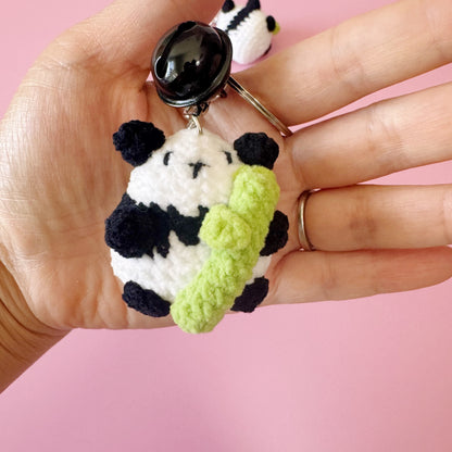Mini Crochet Panda Keychain with Bell – Bamboo Buddy 🐼🎋