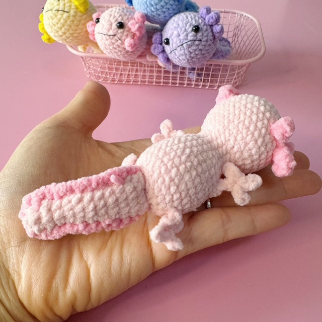 Crocheted Axolotl Keychain – Handmade Cute Amigurumi Plush