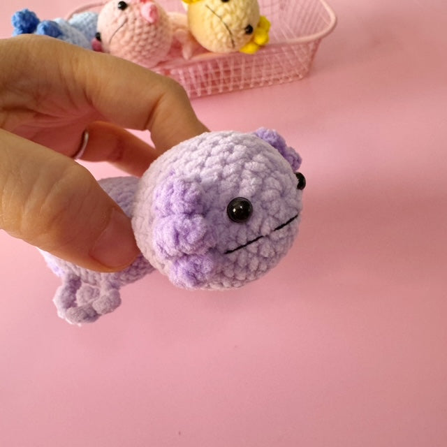Crocheted Axolotl Keychain – Handmade Cute Amigurumi Plush
