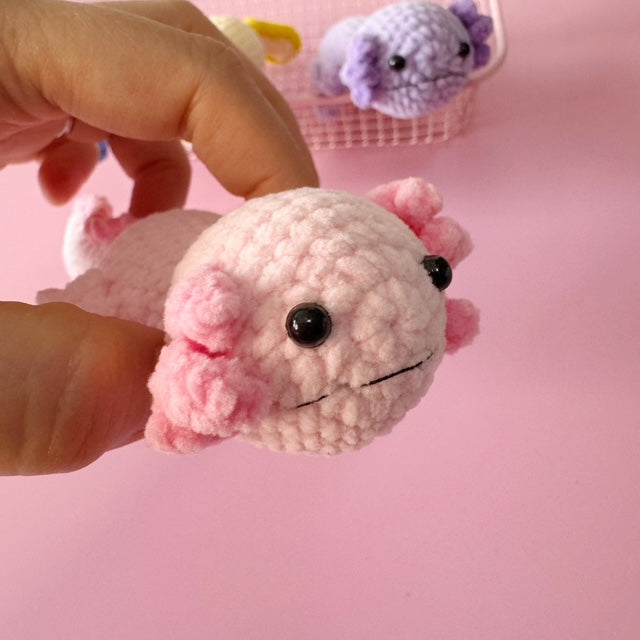 Crocheted Axolotl Keychain – Handmade Cute Amigurumi Plush