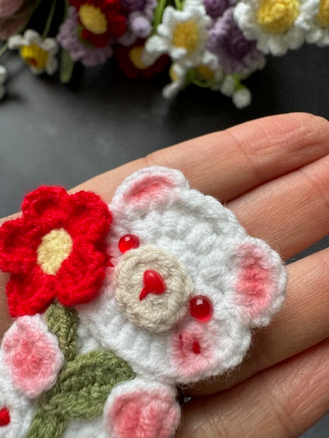 Bear with red flower Brooch/Pin