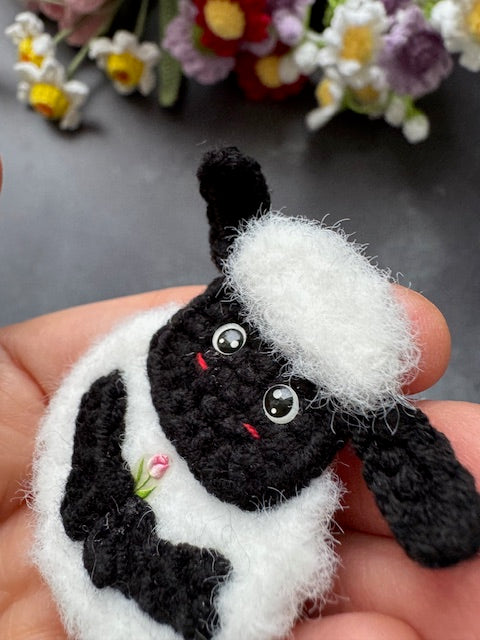 Black Sheep with Tulip flower Brooch/Pin