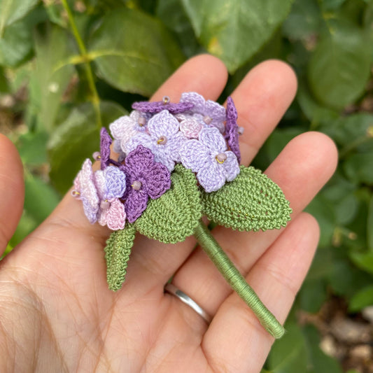Purple hydrangea flower crochet brooch/Micro crochet /Handmade embroidery jewelry/gift for her birthday wedding anniversary