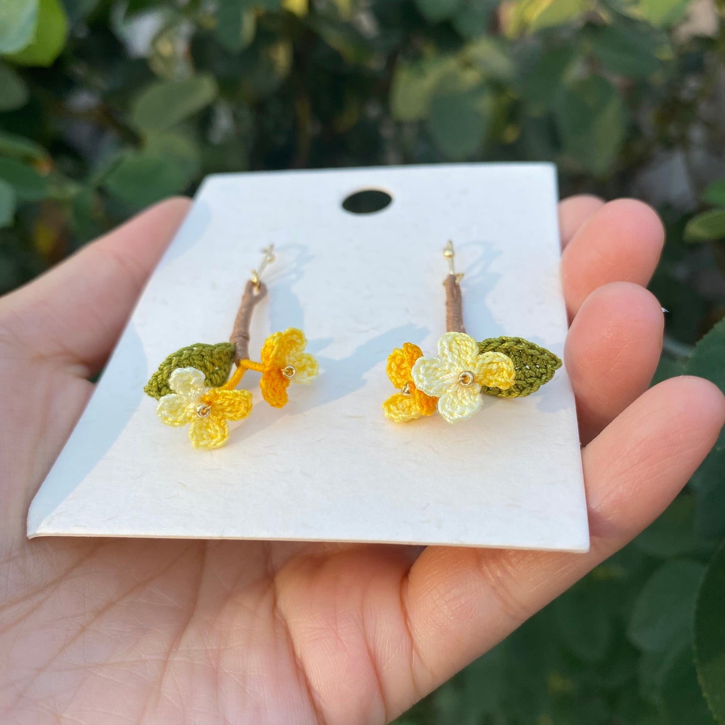 Yellow Osmanthus crochet earrings/Microcrochet/Handmade dangle earrings/Special Jewelry for her/Knitted flower accessories/fragrant olive