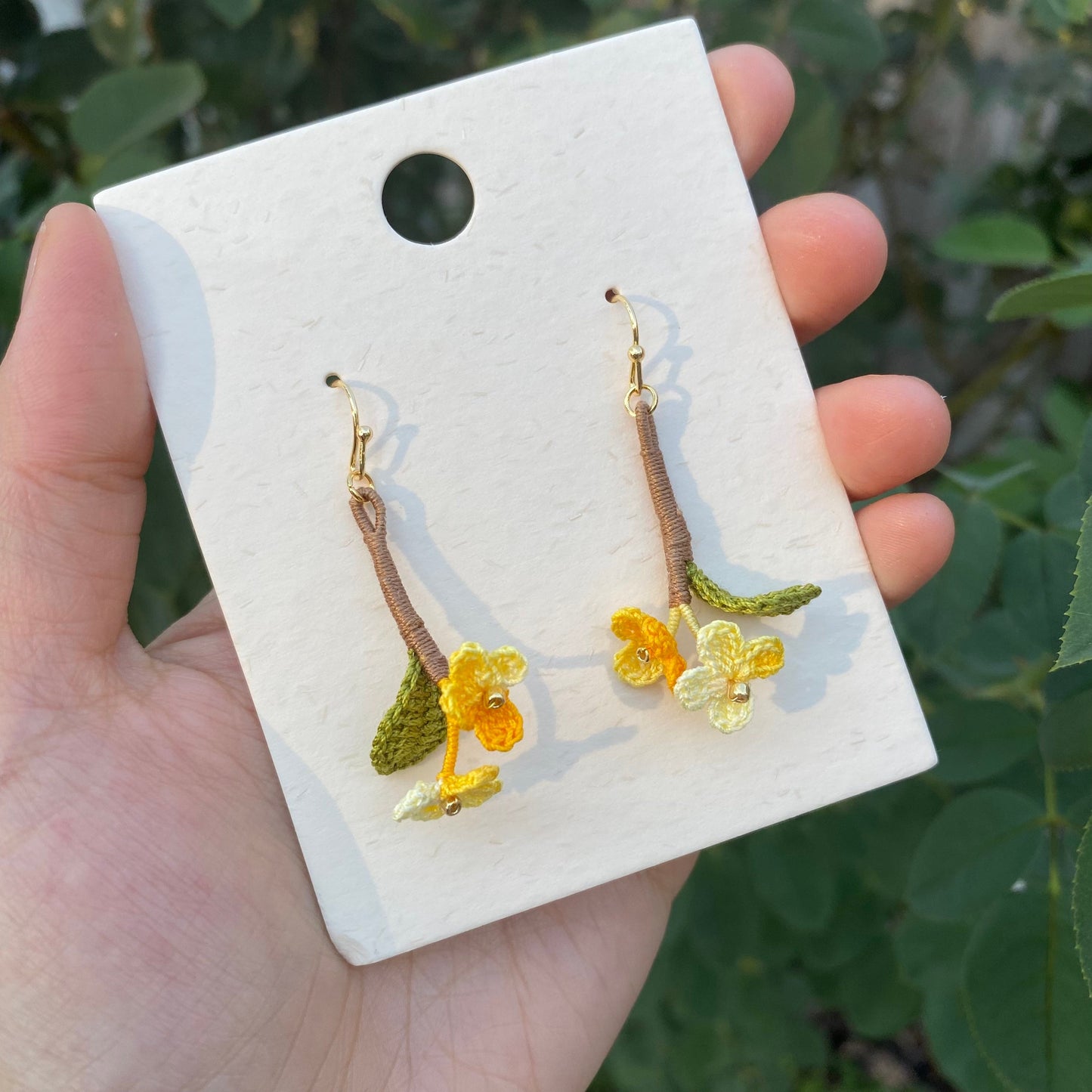 Yellow Osmanthus crochet earrings/Microcrochet/Handmade dangle earrings/Special Jewelry for her/Knitted flower accessories/fragrant olive