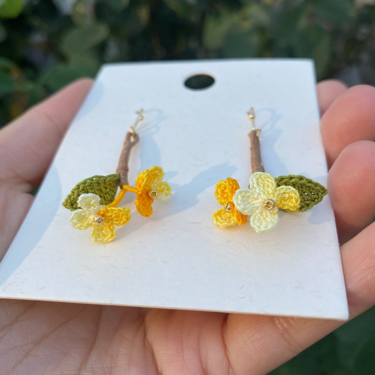 Yellow Osmanthus crochet earrings/Microcrochet/Handmade dangle earrings/Special Jewelry for her/Knitted flower accessories/fragrant olive