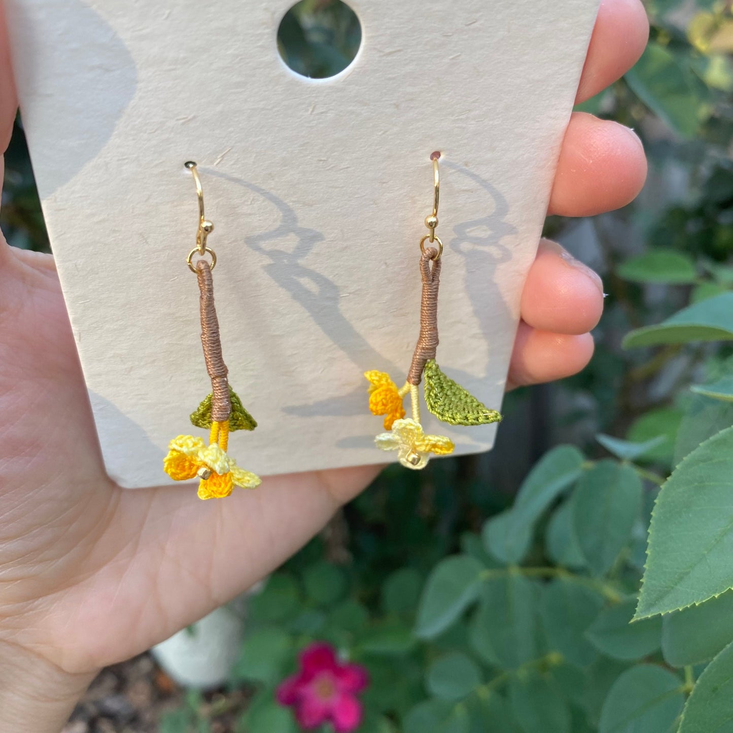 Yellow Osmanthus crochet earrings/Microcrochet/Handmade dangle earrings/Special Jewelry for her/Knitted flower accessories/fragrant olive