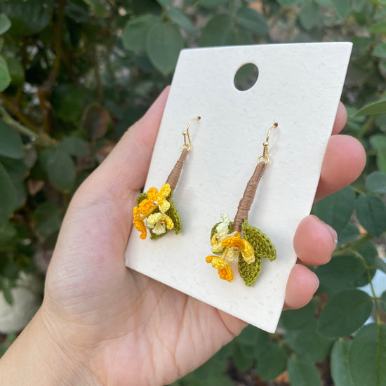 Yellow Osmanthus crochet earrings/Microcrochet/Handmade dangle earrings/Special Jewelry for her/Knitted flower accessories/fragrant olive