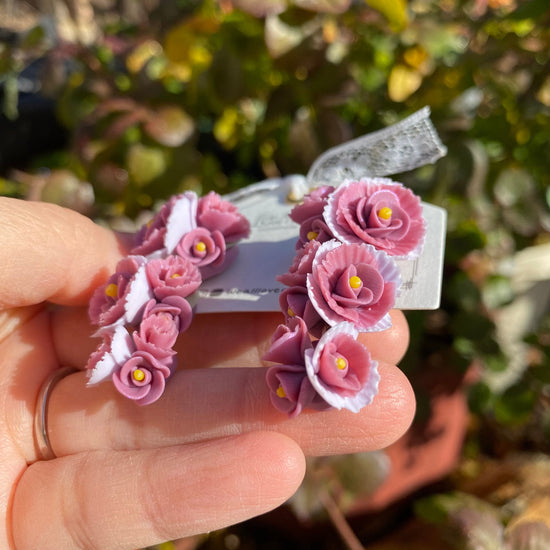 Mauve red rose cluster Polymer Clay handmade stud earrings/Flower jewelry/Wedding flower earrings/bride and bridesmaid studs
