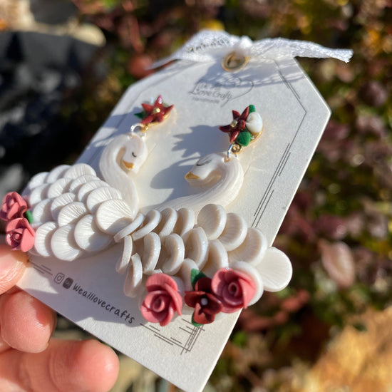 Valentine's day White Swan Polymer Clay handmade  stud earrings/s925 sterling sliver/symmetrical anniversary gift/Wedding swan present/
