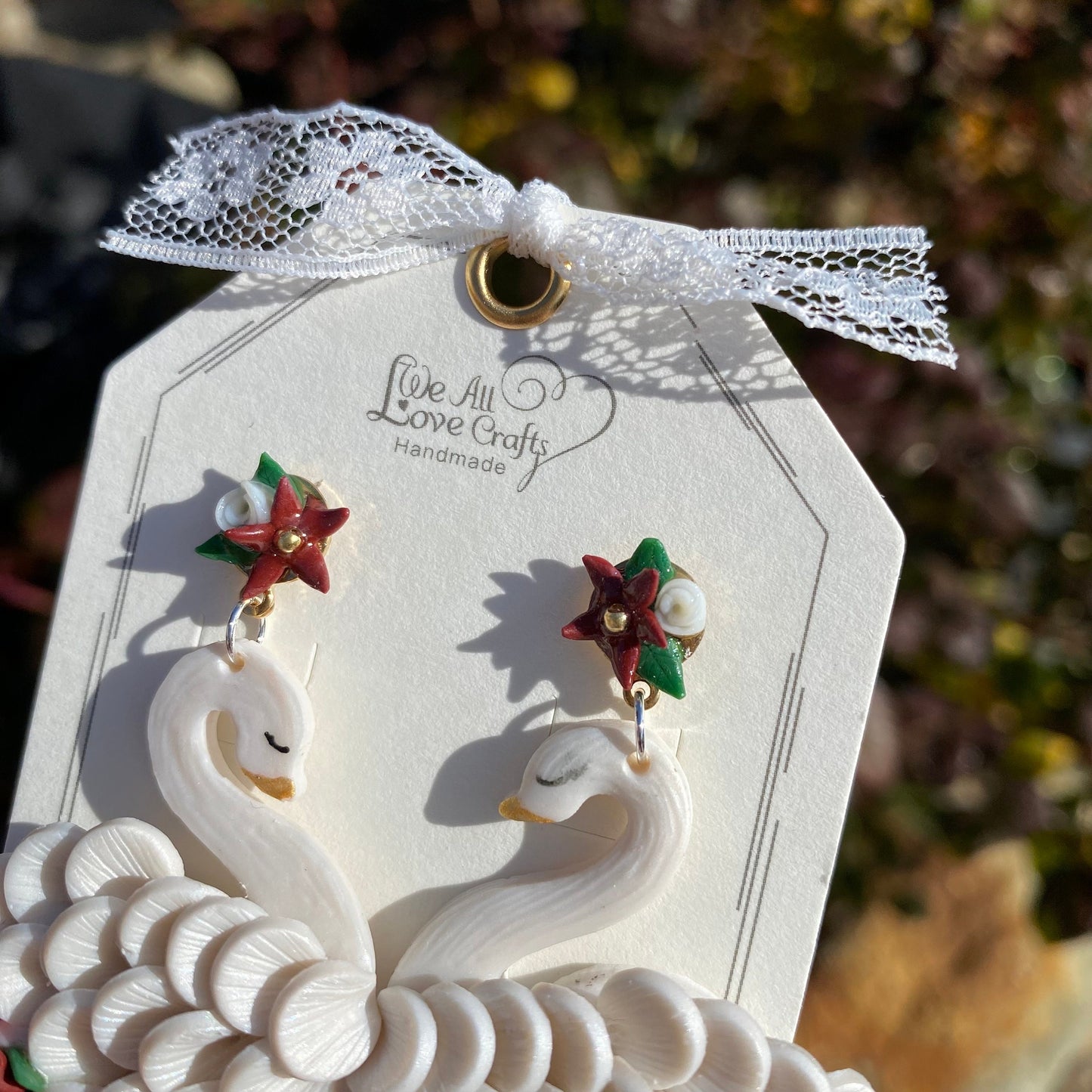 Valentine's day White Swan Polymer Clay handmade  stud earrings/s925 sterling sliver/symmetrical anniversary gift/Wedding swan present/
