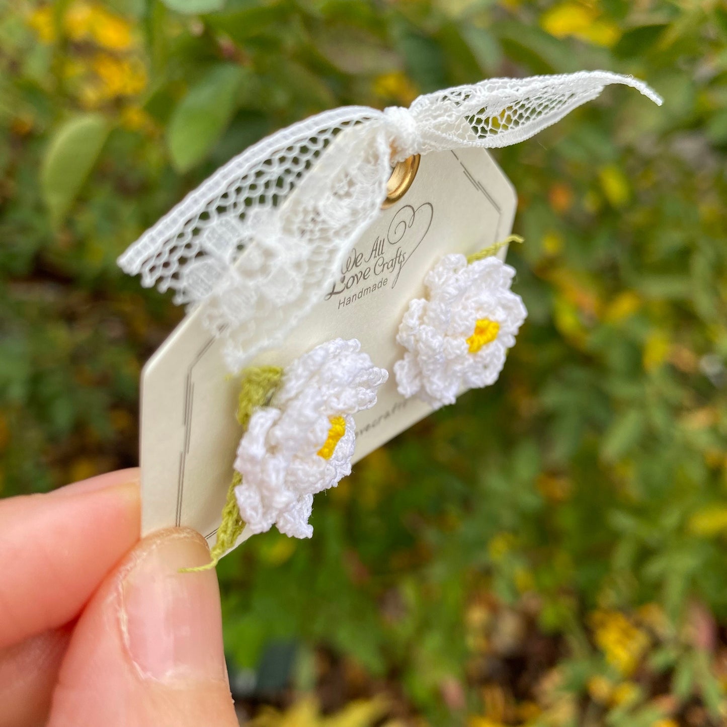 White Gardenia with leaves crochet stud earrings/Microcrochet//925 sterling sliver/Flower jewelry gift for her/Spring floral accessories