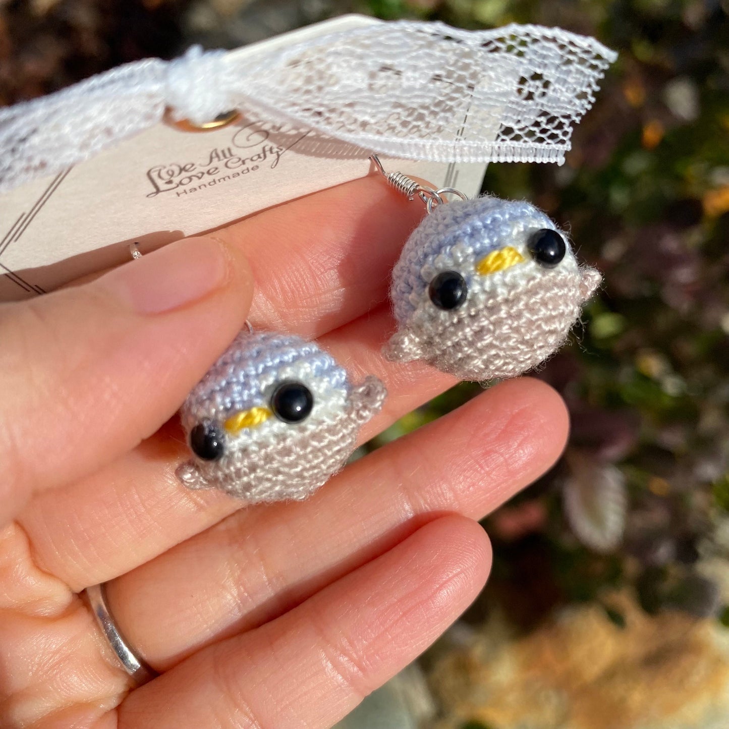 Blue and Gray 3D Amigurumi Kawaii Penguin crochet dangled earrings/Microcrochet/925 Sterling silver jewelry/gift for her/Ship from US