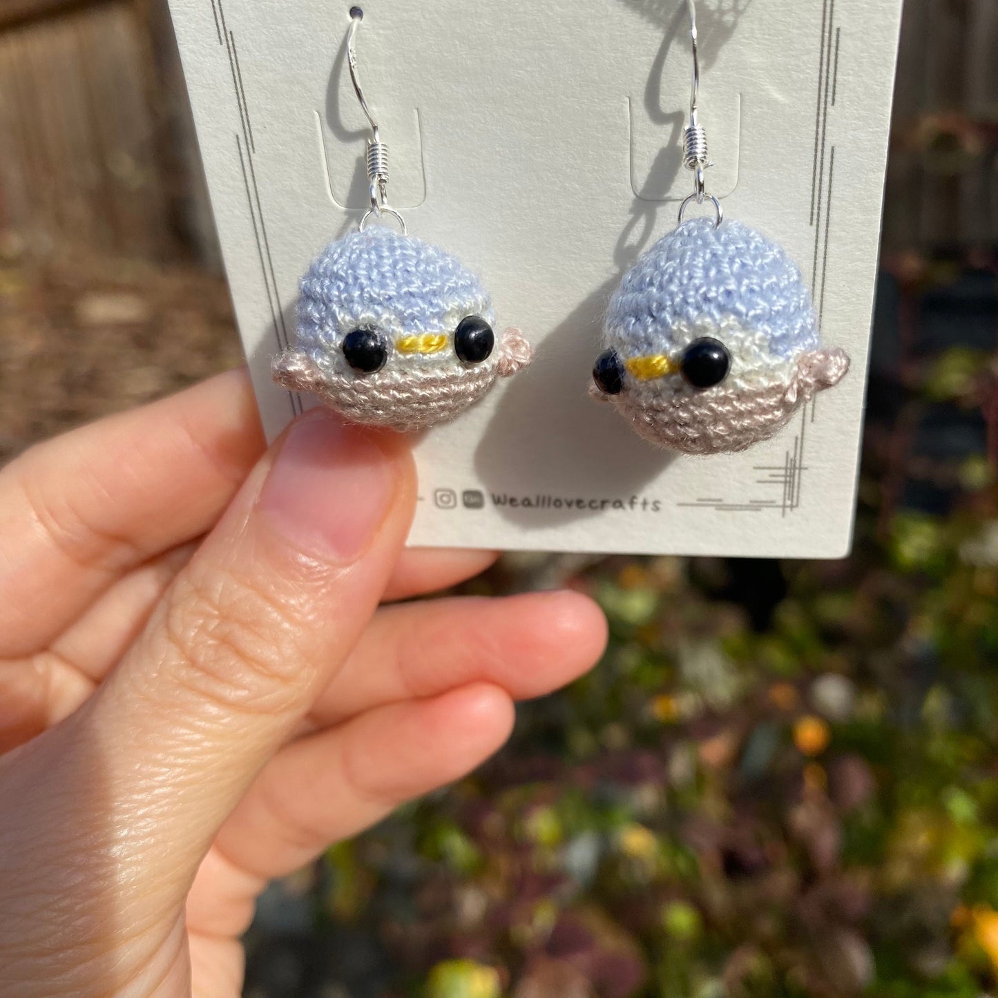 Blue and Gray 3D Amigurumi Kawaii Penguin crochet dangled earrings/Microcrochet/925 Sterling silver jewelry/gift for her/Ship from US