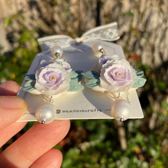 Load image into Gallery viewer, Purple bouquet arrangement Polymer Clay handmade stud earrings/Flower jewelry/Wedding flower earrings/bride and bridesmaid studs
